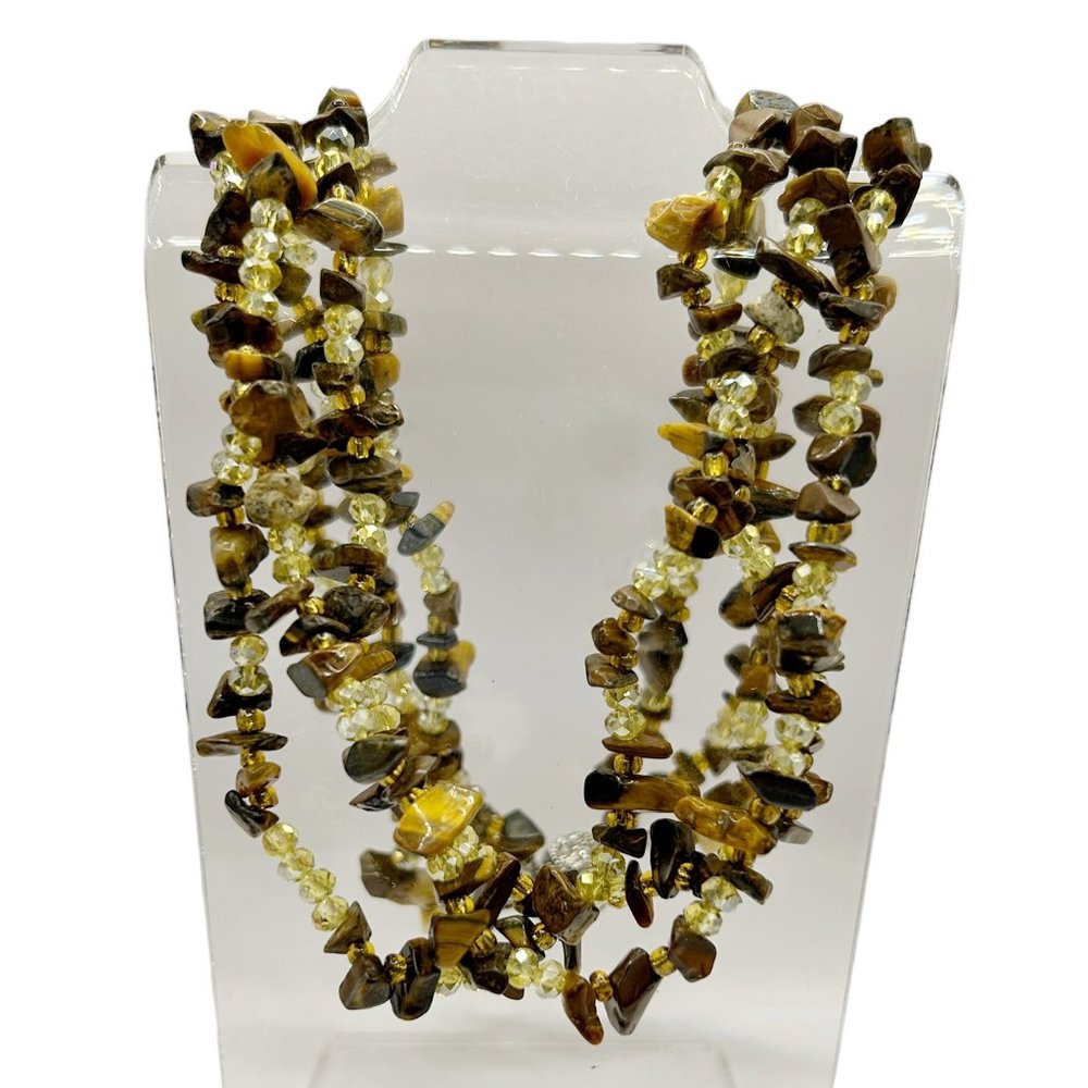 3 Strand Gemstone choker necklace - Magnetic Closure